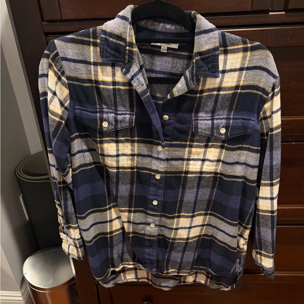 Madewell Navy and Mustard Plaid Shirt